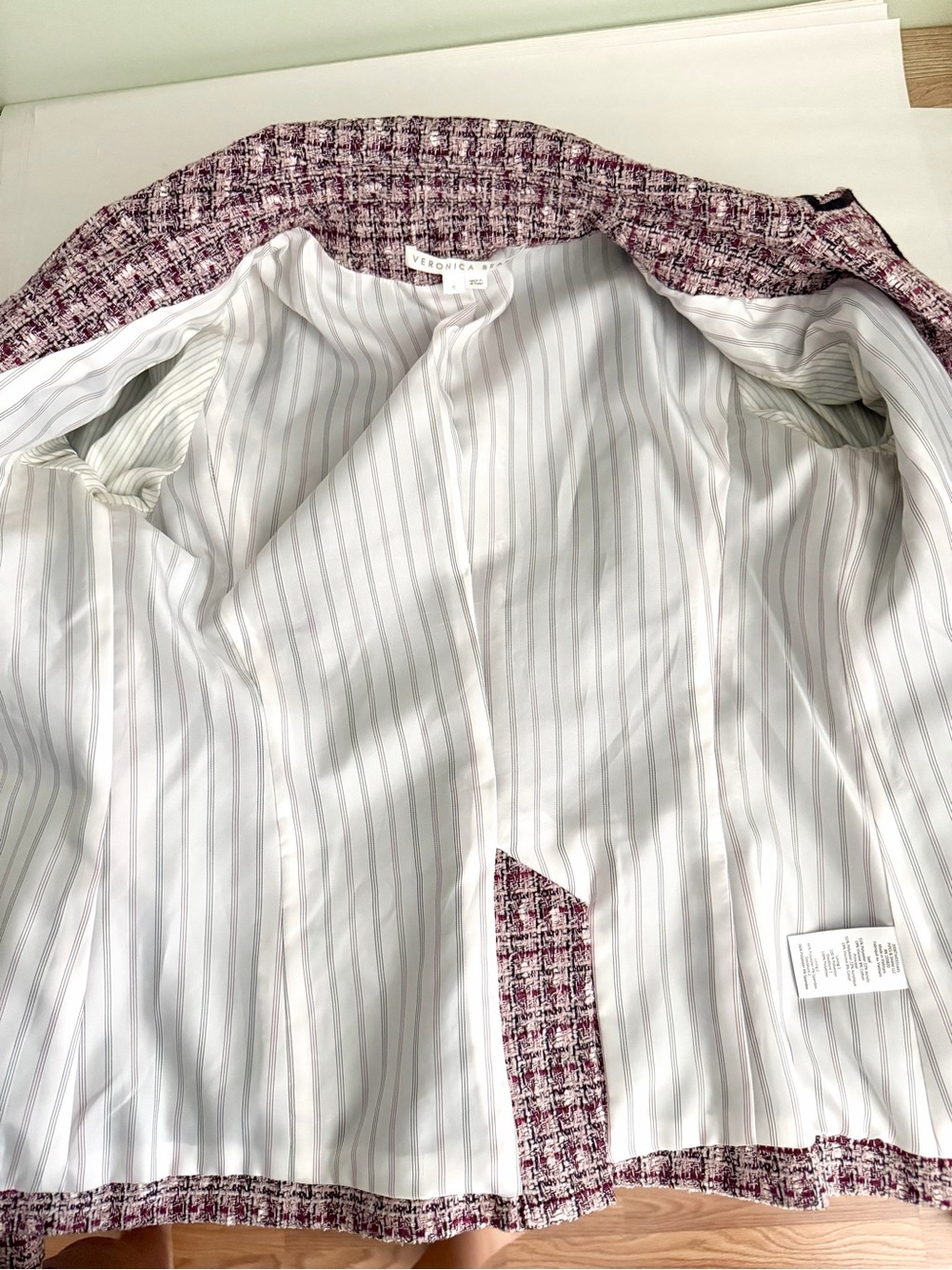 VERONICA BEARD | Theron Tweed Double Breasted Blazer Jacket Pink Black Trim Sz 6 - Picture 10 of 12